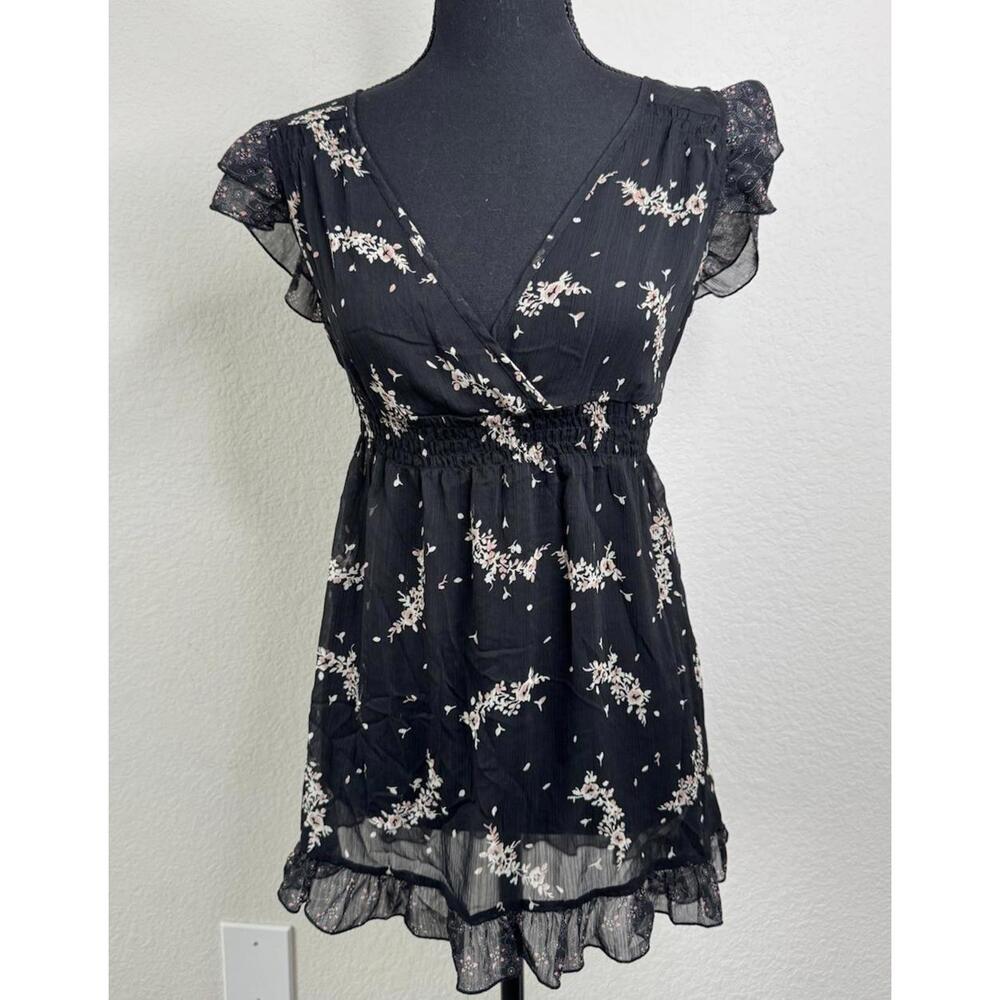 Y2K Charlotte Russe Sheer Babydoll Top Sz M Milkmaid Whimsy Flowy Fairy